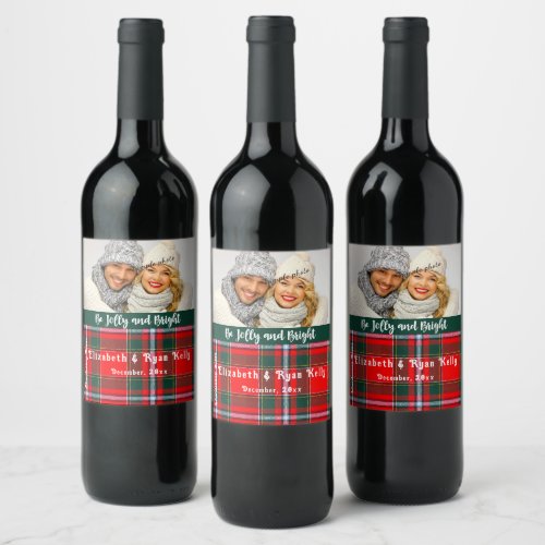 Christmas Be Jolly and Bright Red Plaid Wine Label