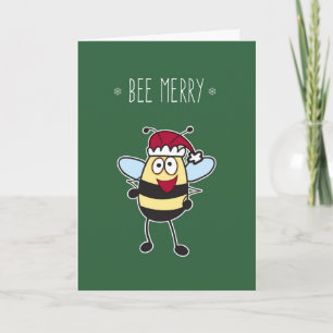 Christmas, Be Merry! Bumble Bee with Santa Hat Holiday Card