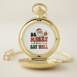 Christmas Be Merry Eat Well Santa Design Pocket Watch