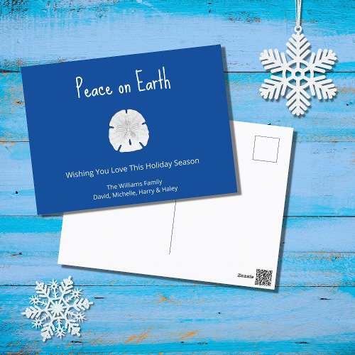 Christmas Beach Sand Dollar Peace on Earth Blue Holiday Postcard