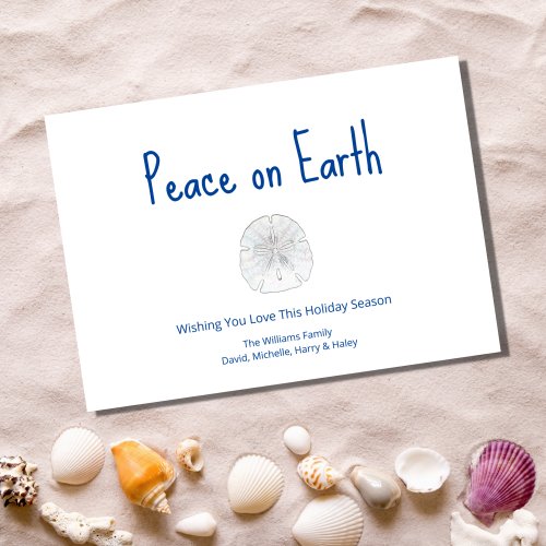 Christmas Beach Sand Dollar Peace on Earth   Holiday Card