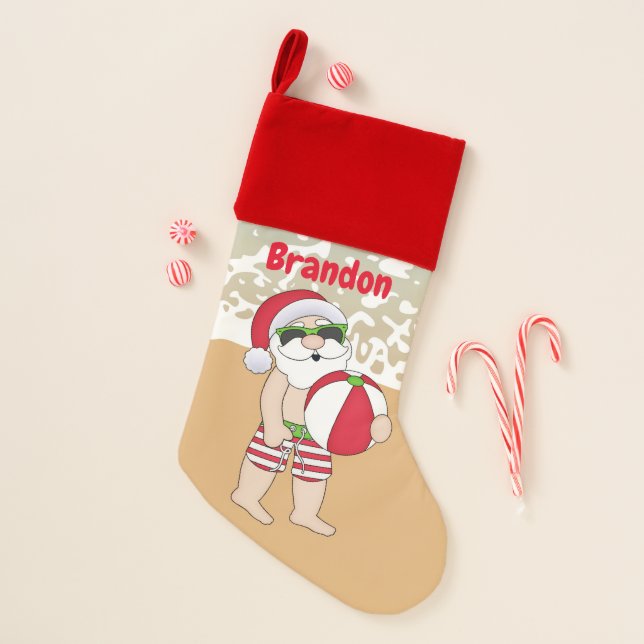 Christmas Beach Santa add name stocking (Front)