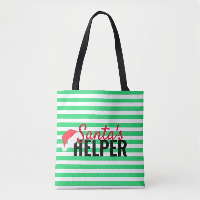 Christmas Beach Santa's Helper Green Monogram Tote Bag (Front)