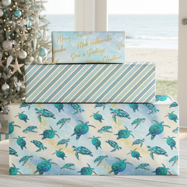 Christmas Beach Sea Turtle Glitter Sparkle Wrapping Paper Sheets (Creator Uploaded)
