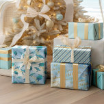 Christmas Beach Sea Turtle Glitter Sparkle Wrapping Paper Sheets<br><div class="desc">This coastal Christmas wrapping paper set features 3 different sheets: a pattern of cute turquoise blue sea turtles on an abstract beach background with a faux gold glitter wave and sparkly star accents; coordinating gold glitter, blue, and aqua stripes; and a pattern of Merry Christmas, Mele Kalikimaka, and Seas &...</div>
