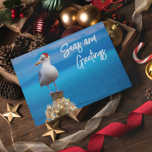 Christmas Beach Seas and Greetings Seagull Ocean Cards