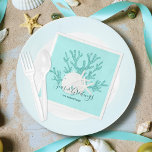 Christmas Beach Seas & Greetings Sand Dollar Aqua Napkins<br><div class="desc">These beachy Christmas paper napkins are perfect for holiday coastal entertaining, with aqua blue glitter coral, white sand dollar and starfish, and the seasonal message “Seas & Greetings”, on a light aqua blue background. *If you would like this design on more products or need design help, please contact me through...</div>