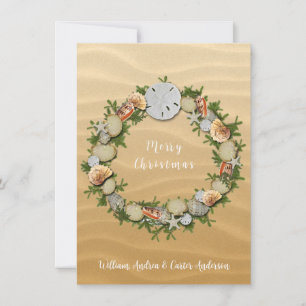 Christmas Beach Seashells Starfish Sand Dollar Holiday Card