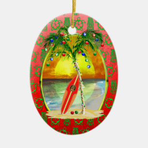 Christmas Beach Sunset Ceramic Ornament