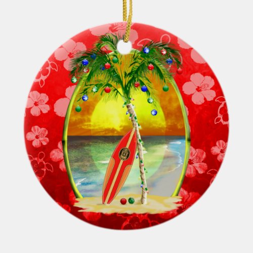 Christmas Beach Sunset Ceramic Ornament