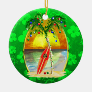 Christmas Beach Sunset Ceramic Ornament