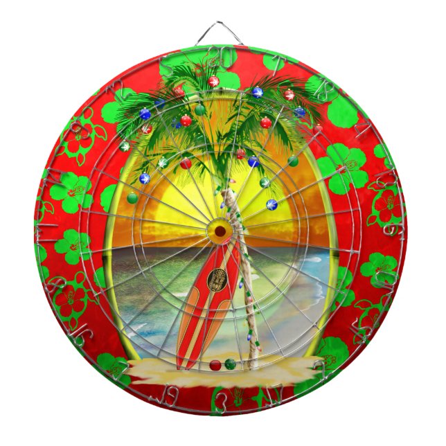 Christmas Beach Sunset Dartboard (Front)