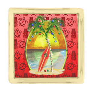 Christmas Beach Sunset Gold Finish Lapel Pin