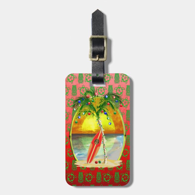 Christmas Beach Sunset Luggage Tag (Front Vertical)