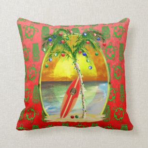 Christmas Beach Sunset Throw Pillow