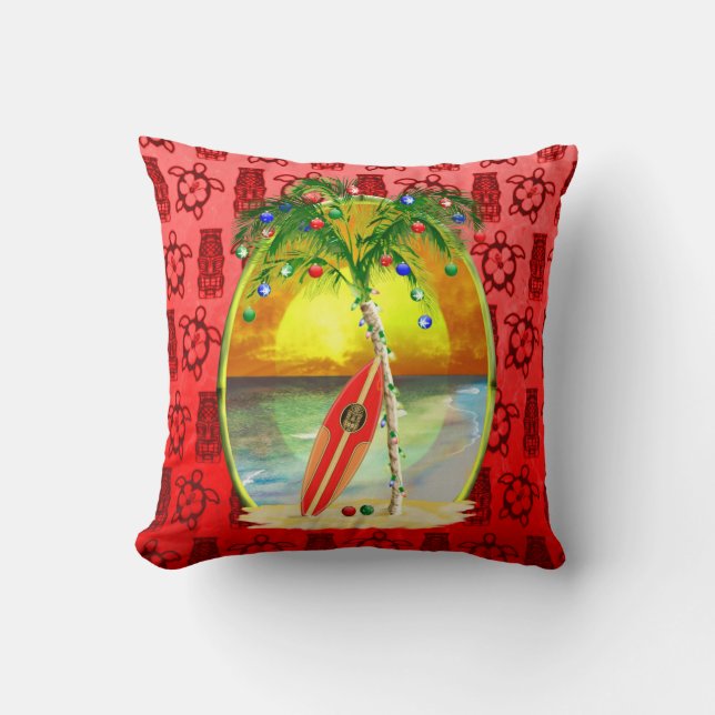 Christmas Beach Sunset Throw Pillow (Front)
