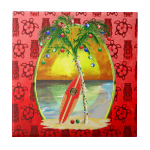 Christmas Beach Sunset Tile