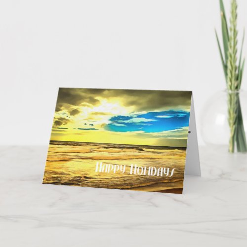 Christmas  Beach theme Ocean Waves Sand Water Holiday Card