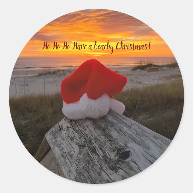 Christmas beach theme stickers with Santa Hat (Front)
