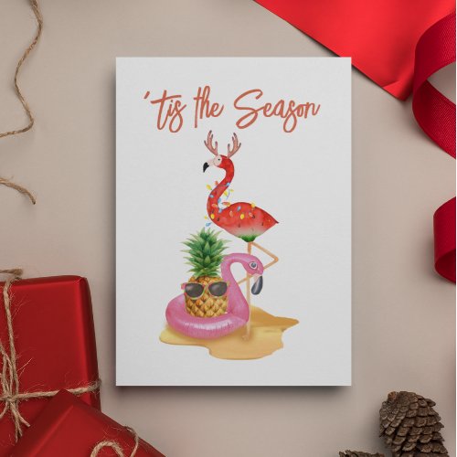 Christmas Beach tropical Flamingo Tis the Season Postcard