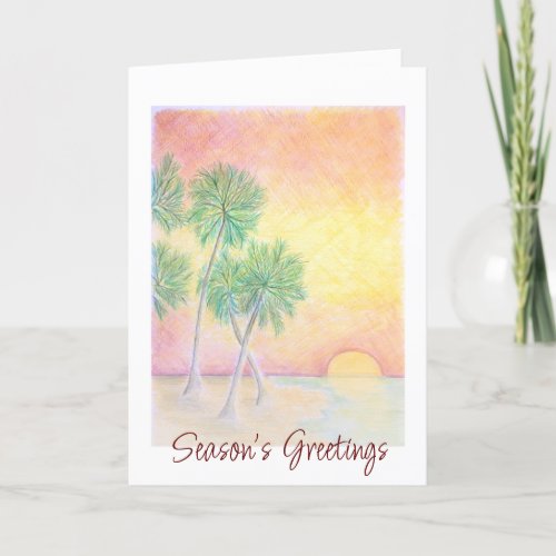 Christmas Beach Tropical Palm Trees   Holiday Card