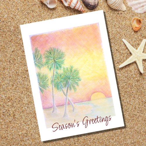 Christmas Beach Tropical Palm Trees  Holiday Card