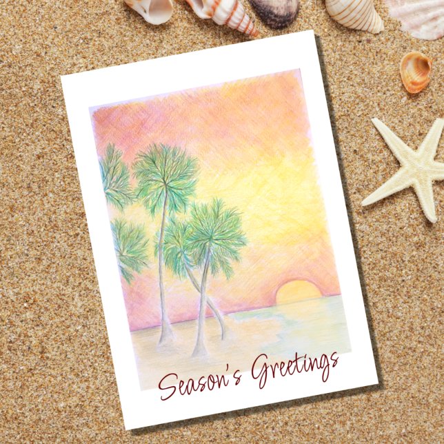 Christmas Beach Tropical Palm Trees  Holiday Card (Creator Uploaded)