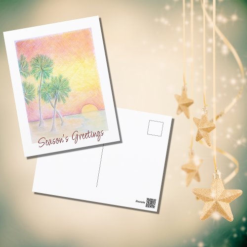 Christmas Beach Tropical Palm Trees   Holiday Postcard