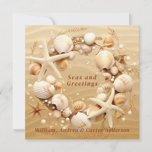 Christmas Beach Tropical Seashells Starfish Holiday Card