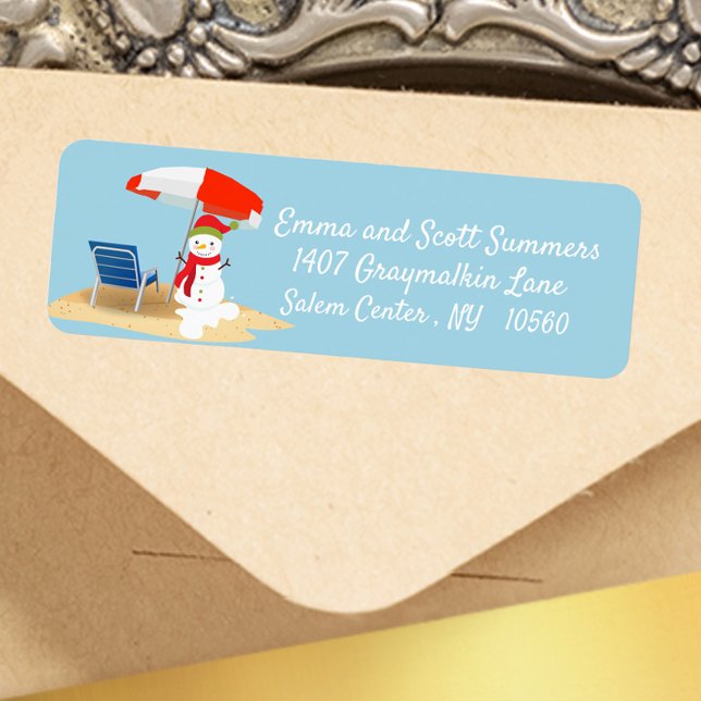Christmas Beach Tropical Snowman Address Label (Creator Uploaded)