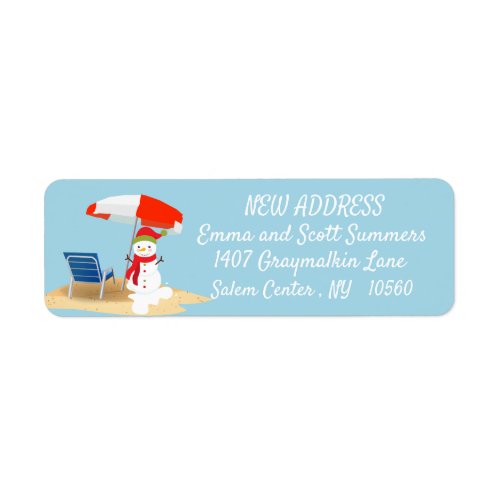 Christmas Beach Tropical Snowman New Address Label