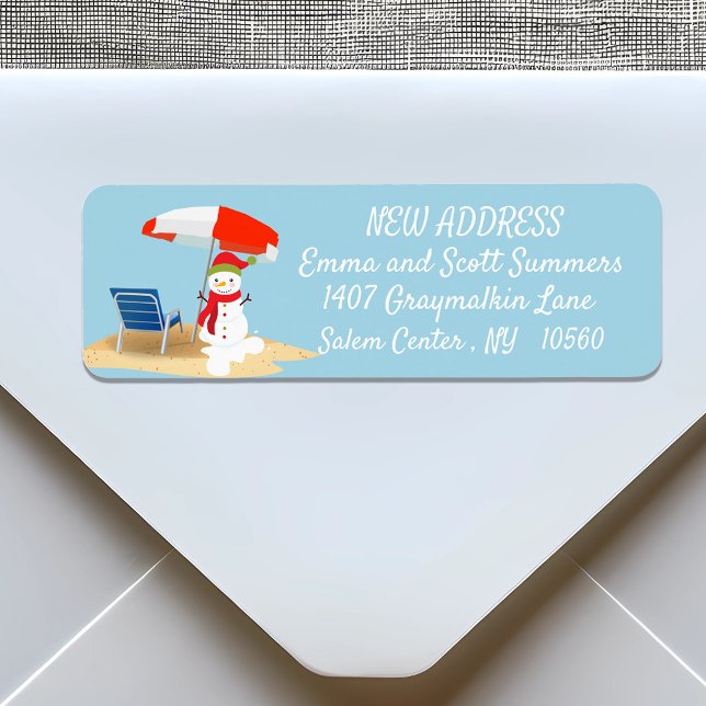 Christmas Beach Tropical Snowman New Address Label (Creator Uploaded)