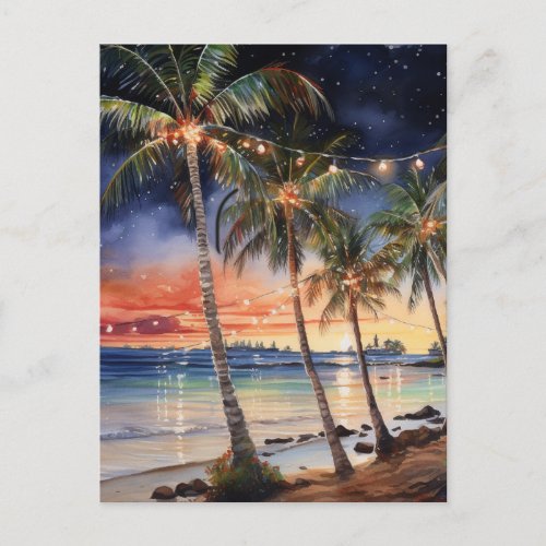 Christmas Beach Watercolor Postcard