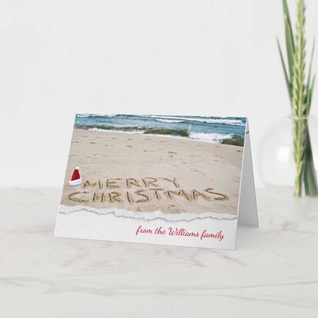 Christmas beach with surf holiday card (Front)