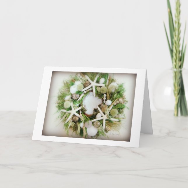 Christmas Beach Wreath Holiday Card (Front)
