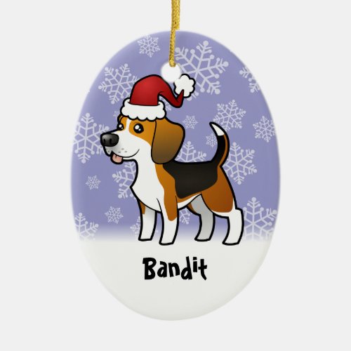 Christmas Beagle add your pets name Ceramic Ornament