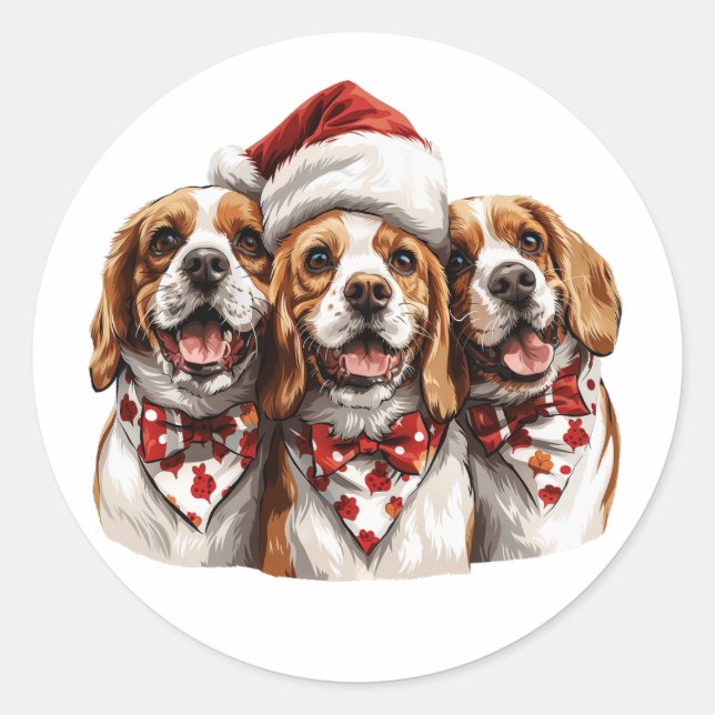 Christmas Beagle Dogs Classic Round Sticker (Front)