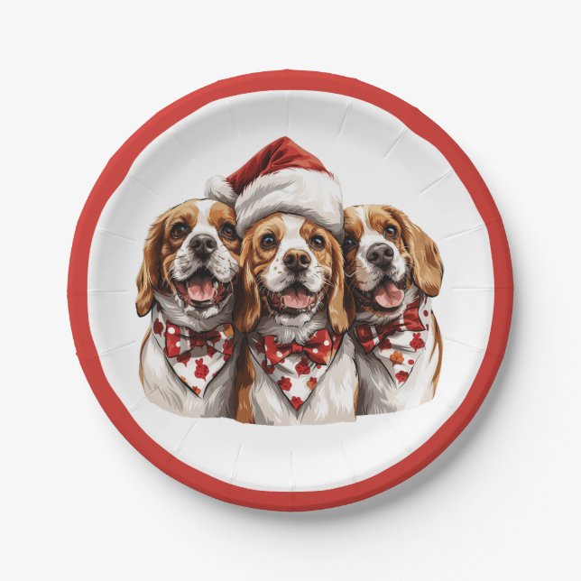 Christmas Beagle Dogs Paper Plates (Front)