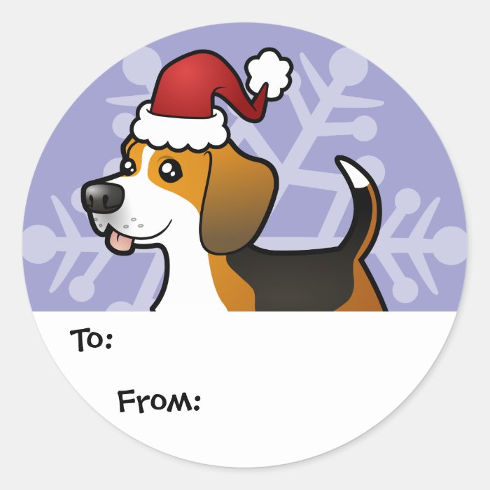 Christmas Beagle Gift Tags Round Stickers