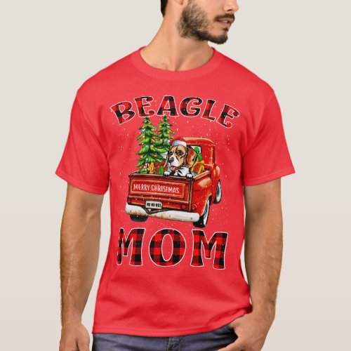 Christmas Beagle Mom Santa Hat Truck Tree Plaid Ch T_Shirt