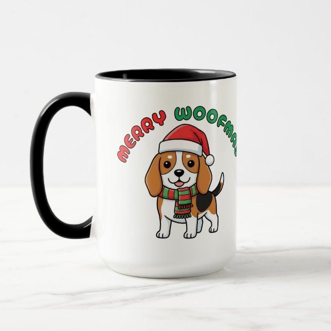 Christmas Beagle Mug: Merry Woofmas Mug (Left)