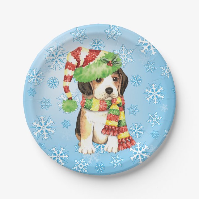 Christmas Beagle Paper Plates (Front)