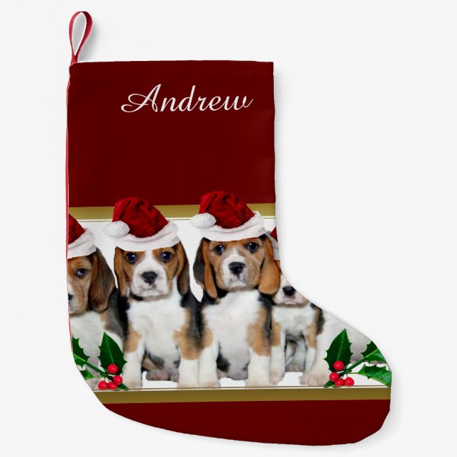 Christmas Beagle puppies Small Christmas Stocking (Front)