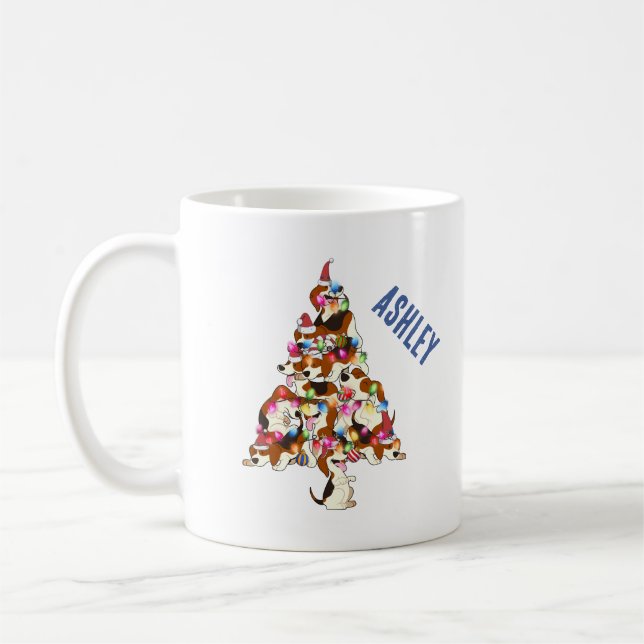 Christmas Beagle Puppy Christmas Tree Coffee Mug (Left)