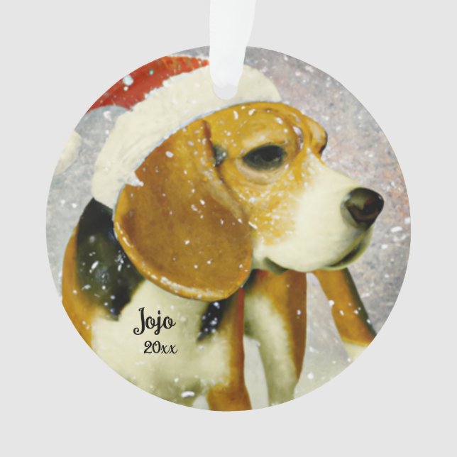 Christmas Beagle, Santa Dog Ornament (Front)