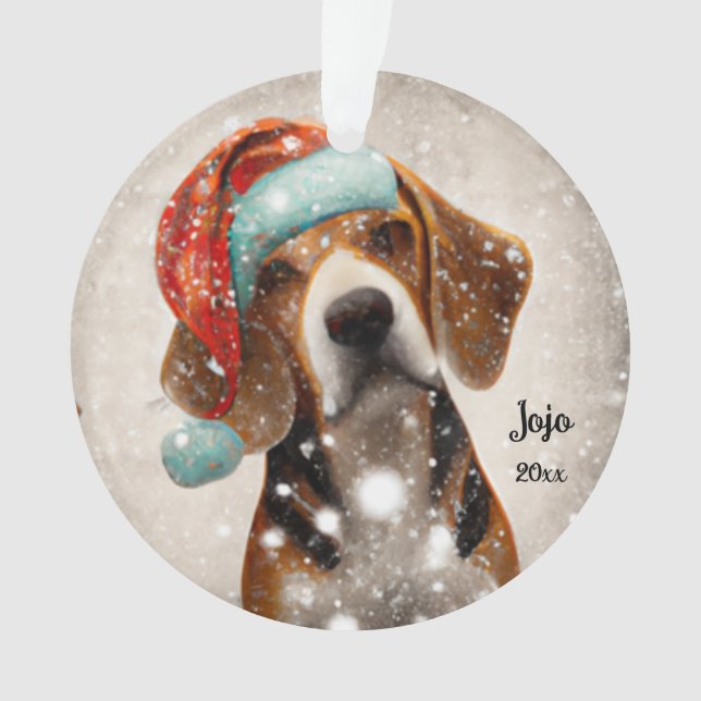 Christmas Beagle, Santa Dog Ornament (Front)