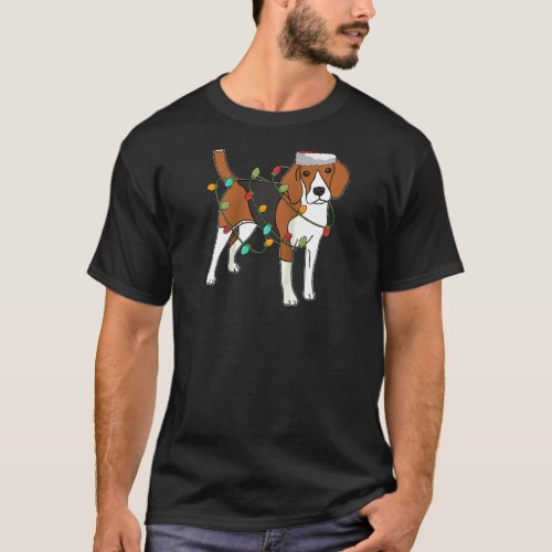 Christmas Beagle Santa Hat Lights Xmas  Dog  Ragla T_Shirt