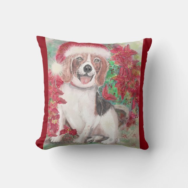 Christmas Beagle Throw Pillow (Front)