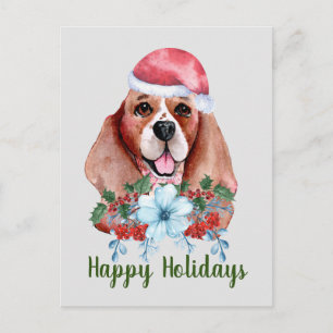 Christmas Beagle Watercolor Customizable Holiday Postcard