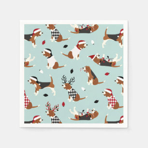 Christmas Beagles Blue Napkins